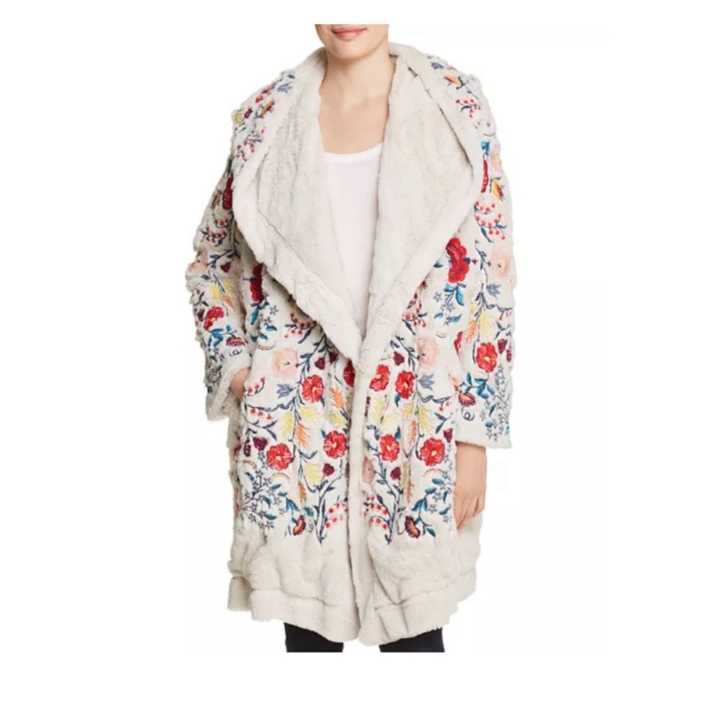 Johnny Was Gena Embroidered Faux-Fur Coat